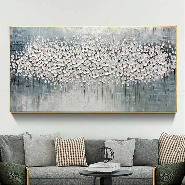 Blue Hand-painted Room Flower Grey Abstract Canvas Artwork 15V6S
